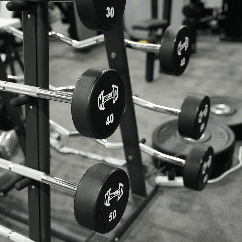 Pro Urethane Barbell Set(Straight or Curl) - 20 to 110 lbs (Barbell Set Only) - Muscle D Fitness - Premium Quality Urethane Barbell Set