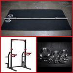Compact Half Cage Complete Weight Kit - Muscle D Fitness - Storage Squat Rack Adjustable - Dip Handles