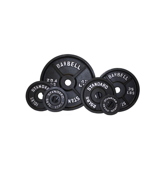 Black Cast Iron Plates ( Standard Barbell 250lb set )- Screaming Deals!