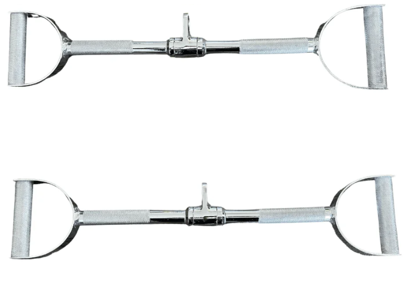 Rotating D-Handle Lat Bar Cable Attachment - Muscle D Fitness - Knurled Handles, Chrome Finish, 24"