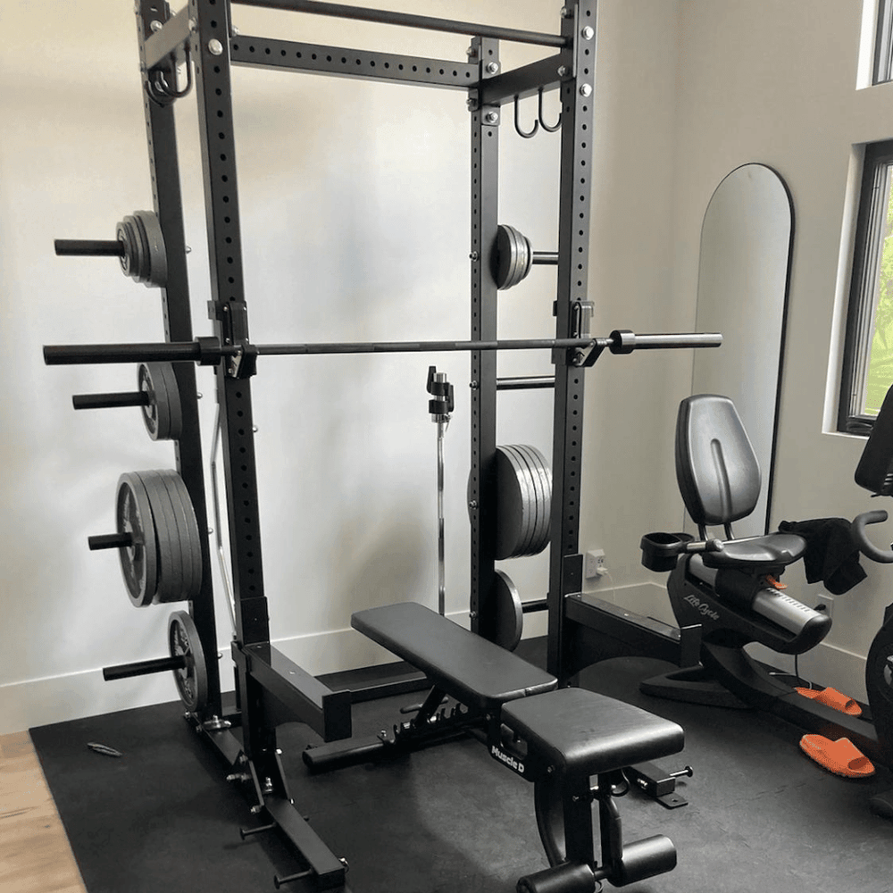 TGrip Commercial Half Rack - 3x3 Steel - Functional Multi-Grip Pull-Up - Bar & Plate Storage - J-Hooks