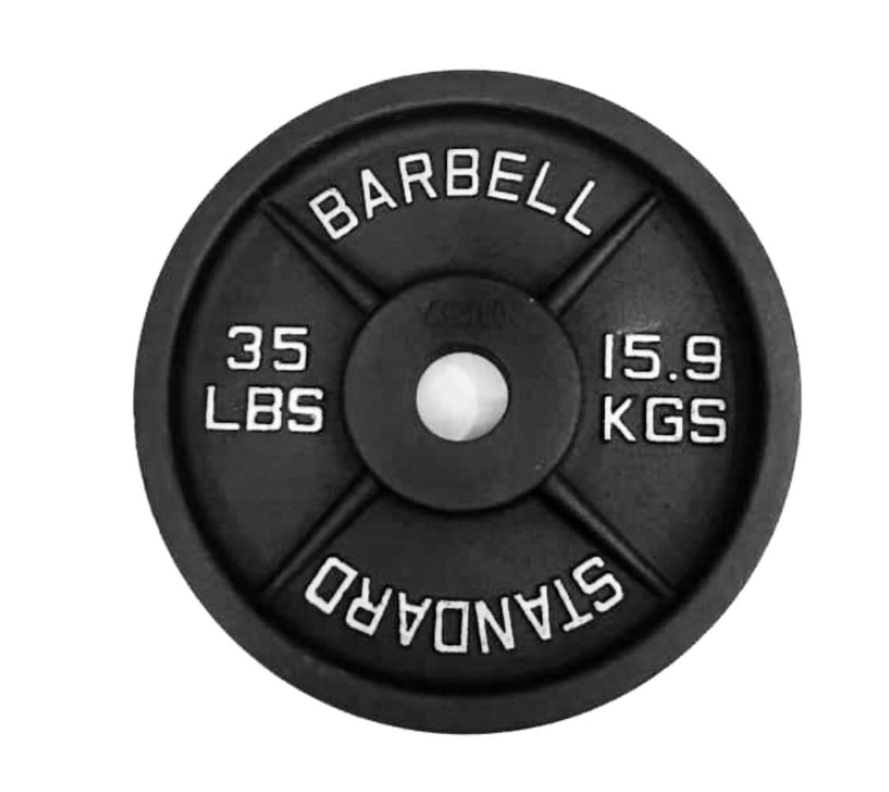 Black Cast Iron Plates ( Standard Barbell 250lb set )- Screaming Deals!